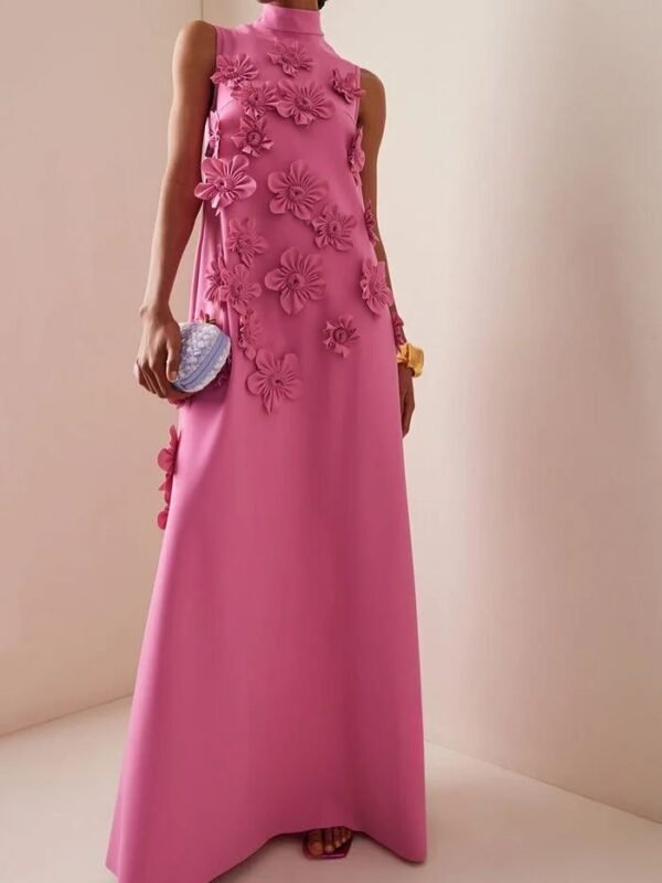 Vestido Largo Rosa de Flores - Image 2