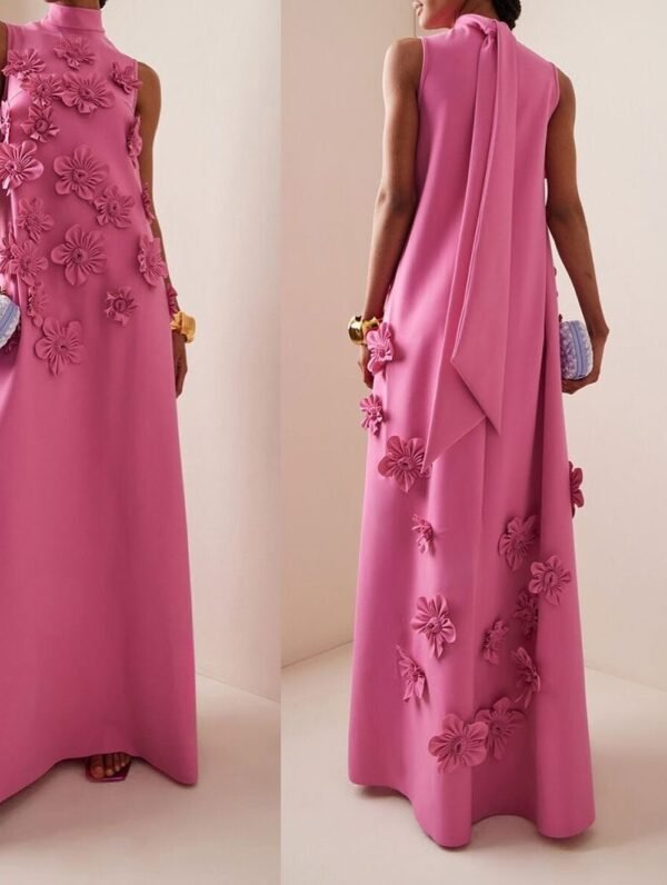 Vestido Largo Rosa de Flores - Image 3