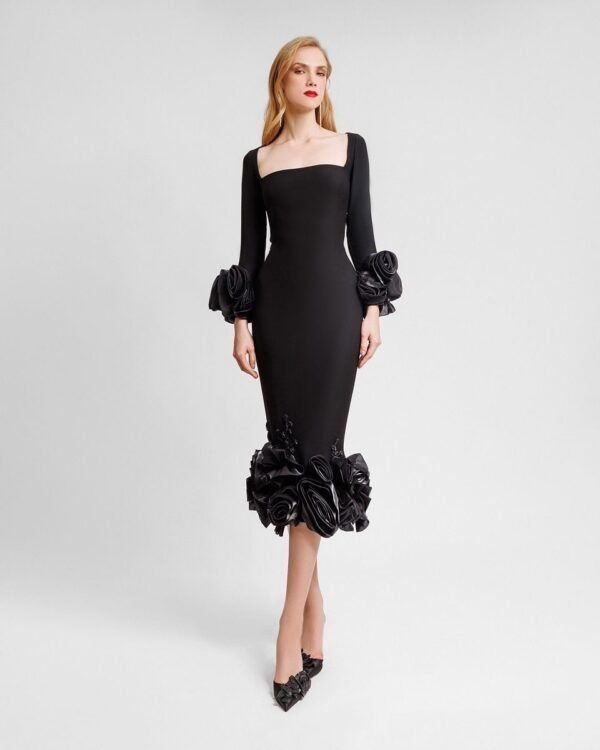 Vestido Largo Negro Flores